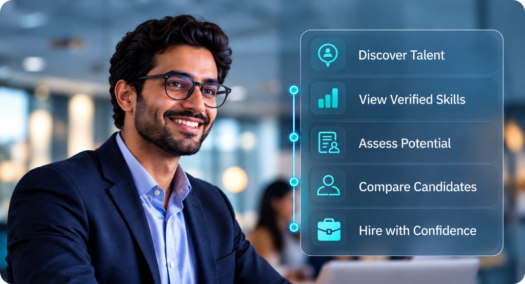 Employer reviewing a path from discovering talent to hiring with confidence